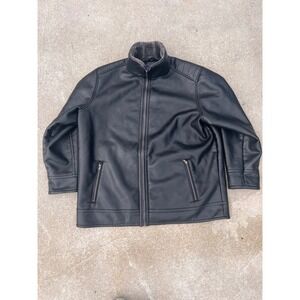Roundtree & Yorke Mens 3XLT Black Faux Leather Jacket Fleece Lined Full Zip